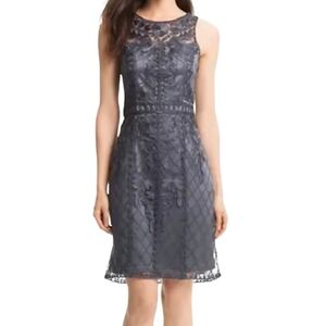 SUE WONG Sleeveless Embroidered Tulle Dress